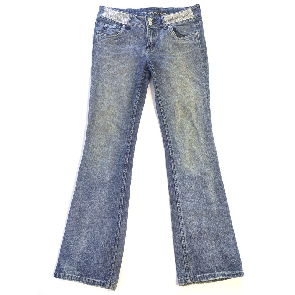 Refuge Premium Flare Jeans Womens 9 Medium Wash Sequin Low Rise Y2K 33x33